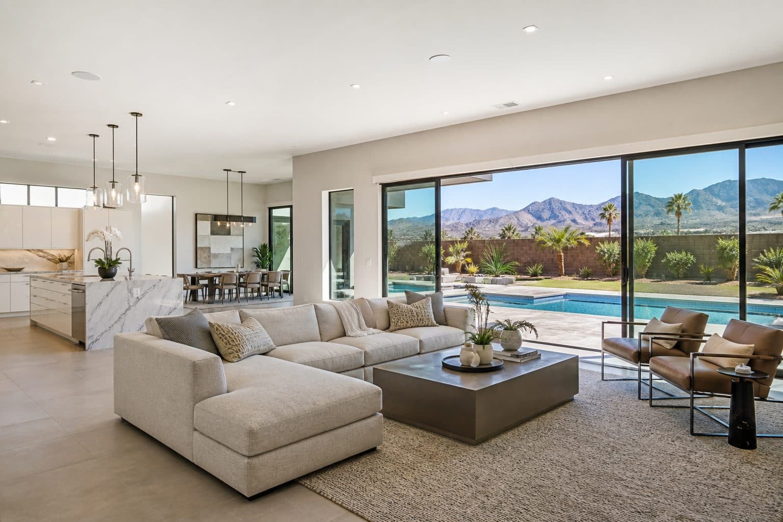 Open living room of a Las Vegas home for sale with mountain views